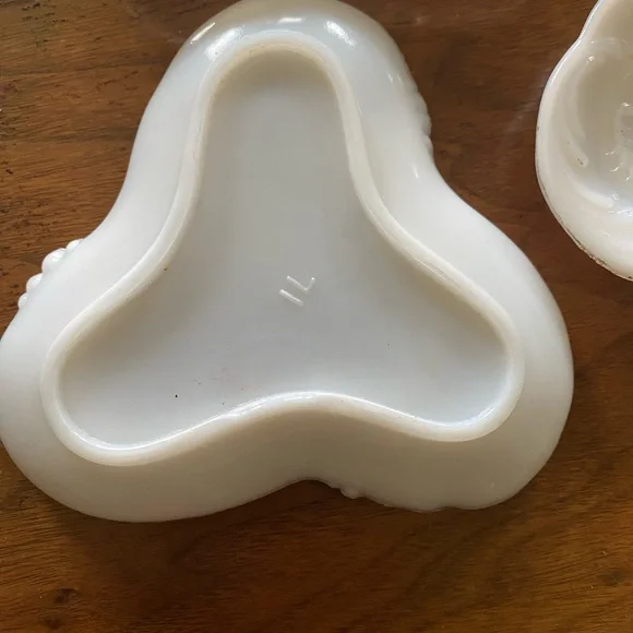3 Antique Milk Glass Vanity Dish, Ring of Fire, Opalescent Glass Vanity Trays Jewelry Organizers